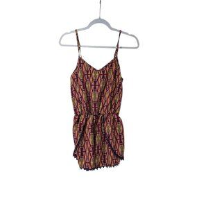 Xhilaration Multicolored Tribal Boho V-Neck Sleeveless Romper Sz S